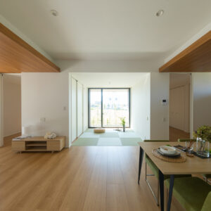 長崎県で建てる注文住宅の平屋casa piatto のリビング施工例